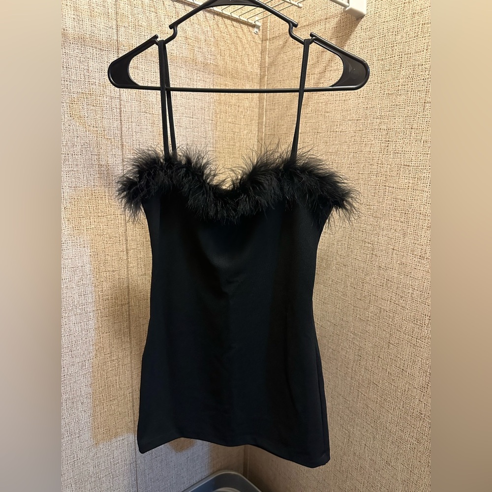 SHEIN Black Top with Feather Detail